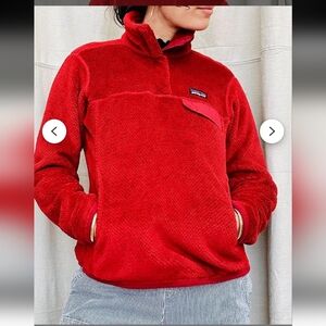 Patagonia 1/4 Snap T Women's Vibrant Red Teddy Jacket Size XL Red Sweater